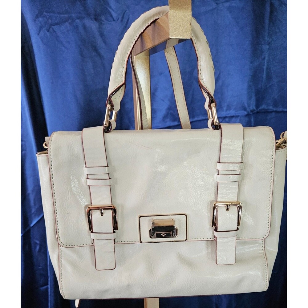 ANTONIO MELANI WHITE LEATHER CROSSBODY PURSE WITH GOLD TONE ACCENTS USED